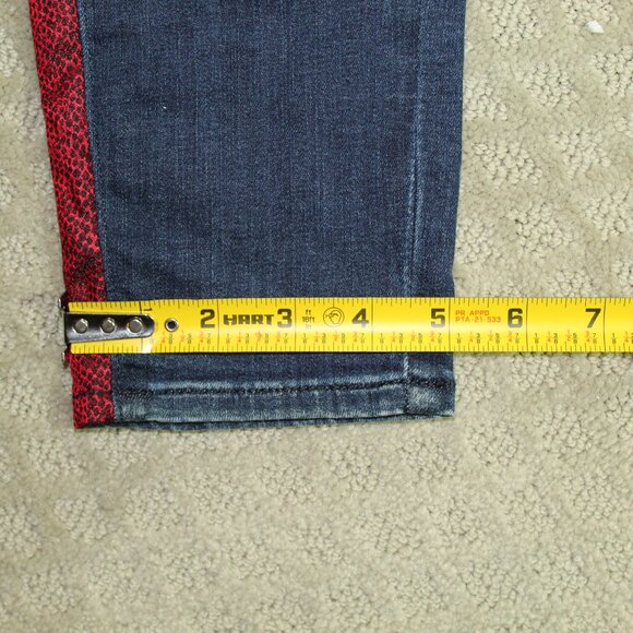 7 For All Mankind Size 26 High Waist Ankle Skinny Blue Jeans Red Black Stripe - Picture 4 of 8